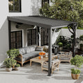 Domi 8' x 8' Wall-Mounted Hardtop Gazebo Pergola – Permanent Lean-to Outdoor Shelter with Sloped Galvanized Steel Roof & Upgraded Drainage – Grey Metal Patio Cover for Backyard, Deck, Garden