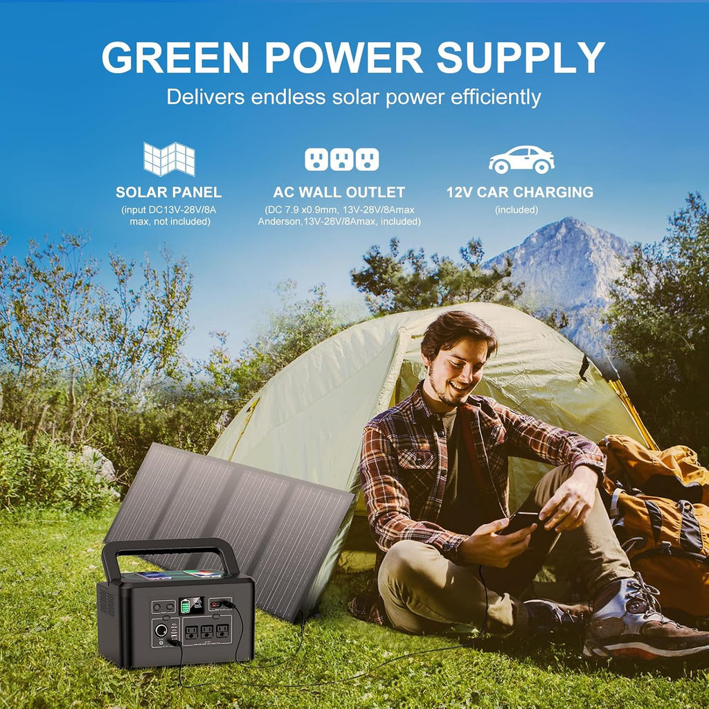 powkey Portable Power Station 800W with 3 AC Outlets, 740Wh Solar Powered Generator(Solar Panel Optional), Emergency Backup Lithium-ion Battery for Outdoors Travel RV Trip Camping CPAP Machine