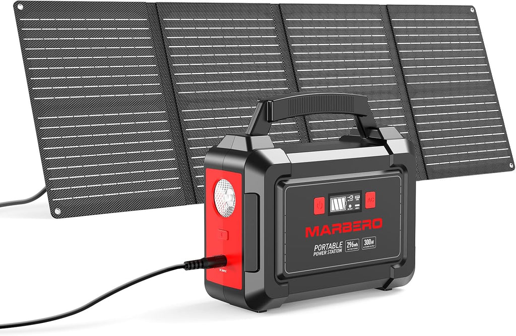 MARBERO Solar Generator 296Wh with Solar Panels 60W Portable Power Station with 300W Pure Sine Wave Solar Generator with Panels Included USB DC AC Outlet for Camping RV Van Outdoor Emergency Home