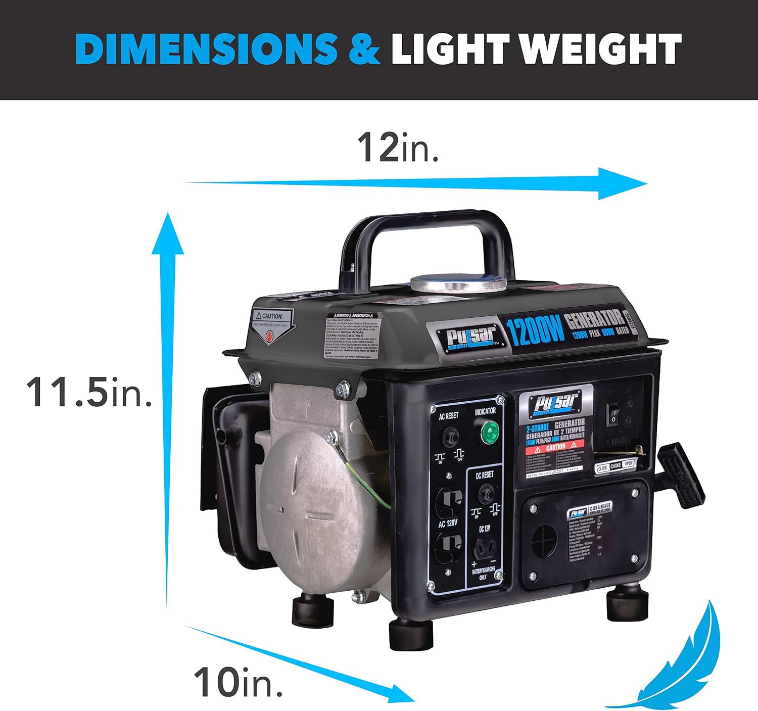 Pulsar G1200SG 1,200W Carrying Handle Gas-Powered Portable Generator, 1200w, Black/Gray