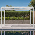 Mirador 111S Round Louvered Pergola Gazebo, 10Ft x 13Ft, Full Aluminum Frame, Adjustable Roof, Outdoor, Durable, White