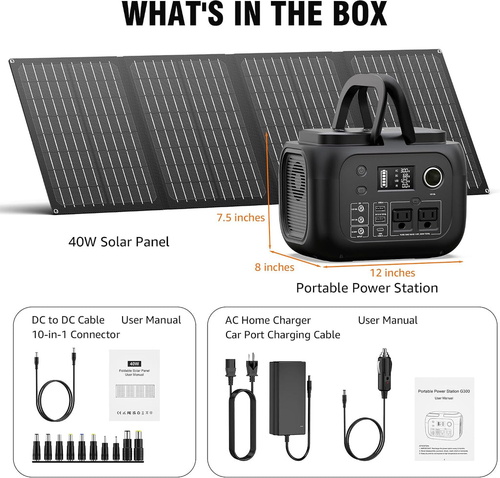 SinKeu Solar Powered Generator 300W Peak/70400mAh, 260Wh Portable Power Station with Panels 40W Included, Solar Generator with AC Outlet 110V for Home Use, Camping, Outdoor, Power Backup