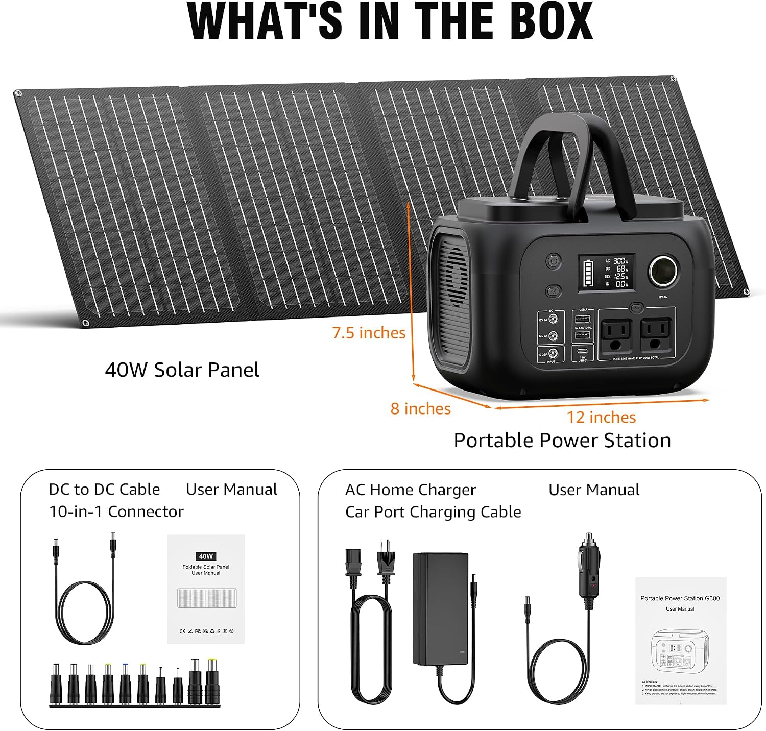 SinKeu Solar Powered Generator 300W Peak/70400mAh, 260Wh Portable Power Station with Panels 40W Included, Solar Generator with AC Outlet 110V for Home Use, Camping, Outdoor, Power Backup