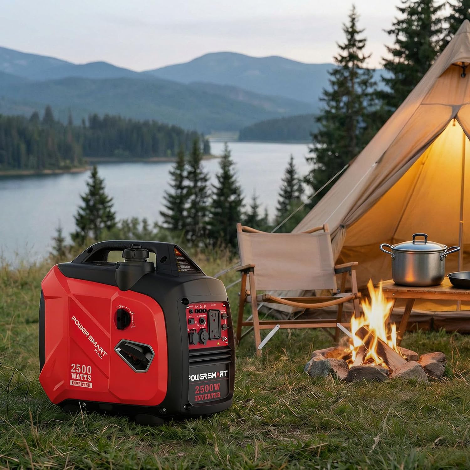 PowerSmart 2500 Watt Portable Inverter Generator, 79.8cc Gas Powered Engine with 5.5H Long Runtime, Ultra Quiet Small Generator for Camping, RV, Home Power Outage and Outdoor Emergency (HB5020)