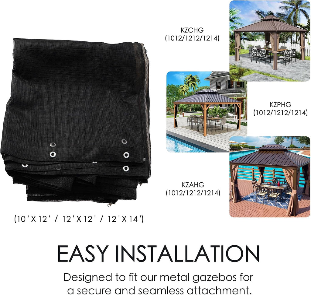 Kozyard Gazebo Privacy Screen Netting for 12' x 12' Gazebo, Textilene Mesh Net for Hardtop Gazebo, Breathable Outdoor Gazebo Netting