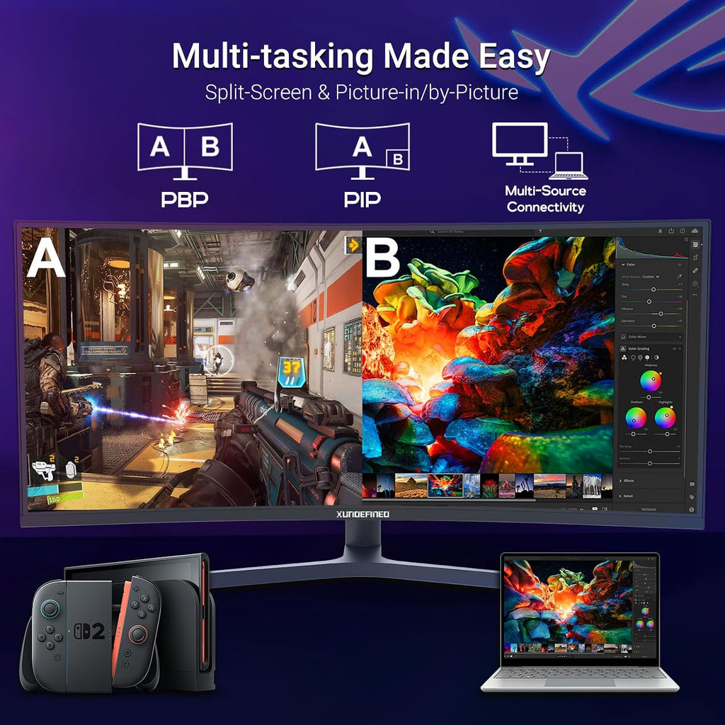 34' Curved Ultrawide Monitor with Speakers, 180Hz WQHD 3440x1440 1500R Wide Gaming Monitors, 4000:1 Contrast, 126% sRGB, HDR10, PIP/PBP, FreeSync, 1ms, Height/Swivel/Tilt Adjustable, HDMI x2, DP x2