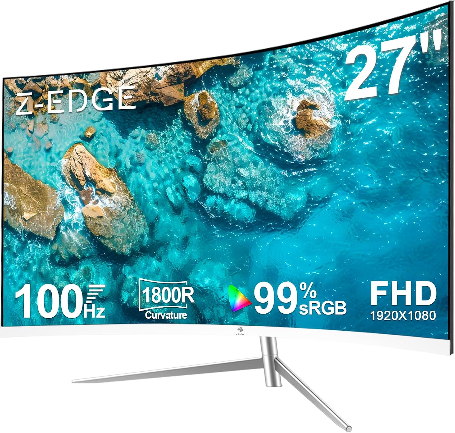 Z-Edge 27-inch Curved Gaming Monitor, Full HD 1080P 1920x1080 LED Backlight Monitor, with 100Hz Refresh Rate and Eye-Care Technology, 178° Wide View Angle, VGA+HDMI