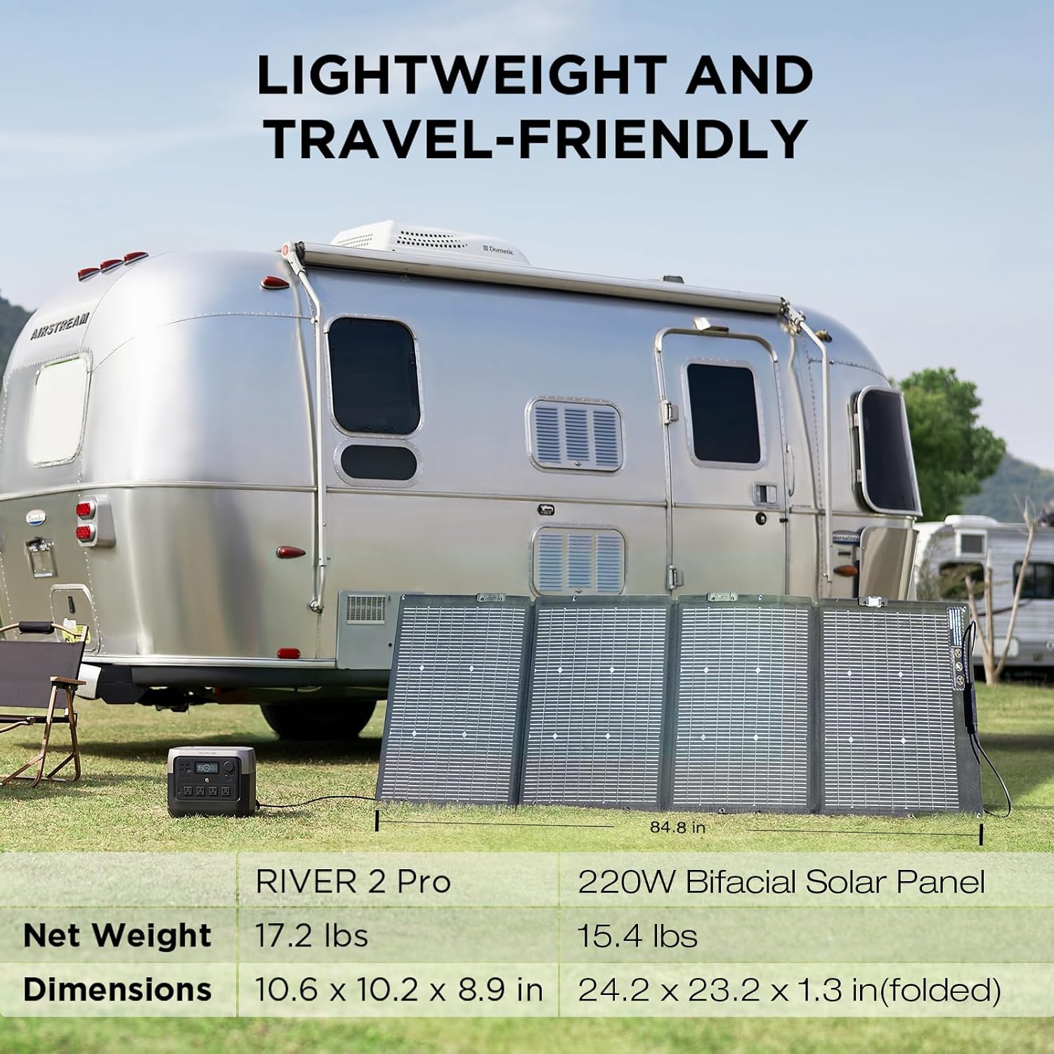 EF ECOFLOW Solar Generator RIVER 2 Pro 768Wh LiFePO4 Battery with 220W Solar Panel, 4x800W AC Outlets (1600W Surge), Portable Power Station for Home Backup Outdoors Camping RV Emergency