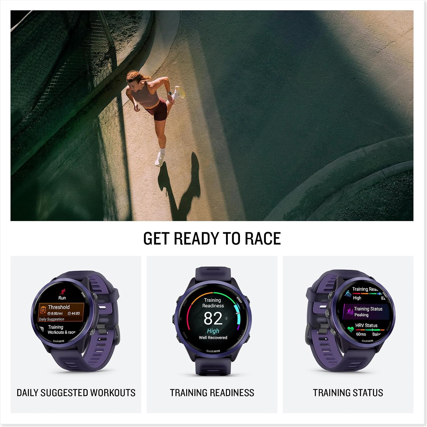 Garmin Forerunner 570 Advanced GPS Running and Triathlon Smartwatch Bundle (47 mm, Indigo/Translucent Imperial Purple)
