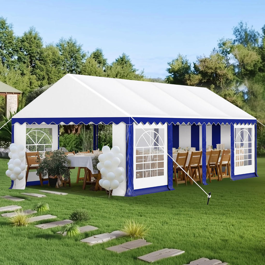 PHI VILLA 13x26 Outdoor Heavy Duty Party Tent, Large Party Canopy Wedding Event Tent with Removable Sidewalls & 3 Storage Bags for Patio Outdoor Garden Events, Blue