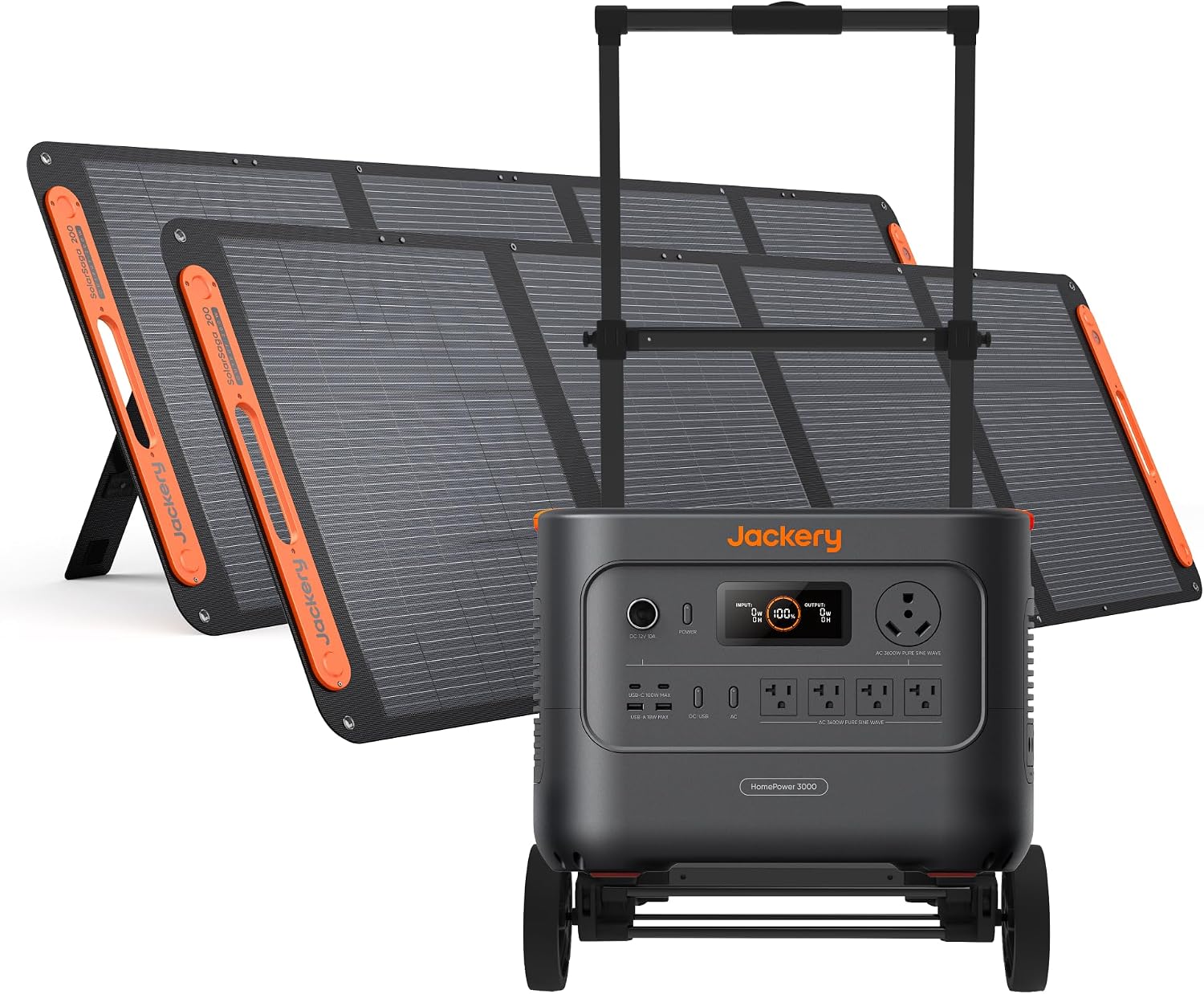 Jackery HomePower 3000 Portable Power Station and Hand Truck with 2x 200W Solar Panels, 3600W (Surge 7200W) Output, 3072Wh LFP Battery Solar Generator for Home Backup, Power Outage, RV, Emergencies