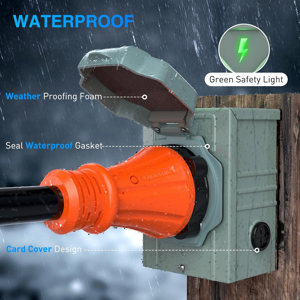 Nilight 50A 15FT Generator Extension Cord and Power Inlet Box 125/250V Heavy Duty 6/3+8/1 Gauge STW ETL Listed NEMA 14-50P/SS2-50R Twist Lock Connector for RV Outdoor Use