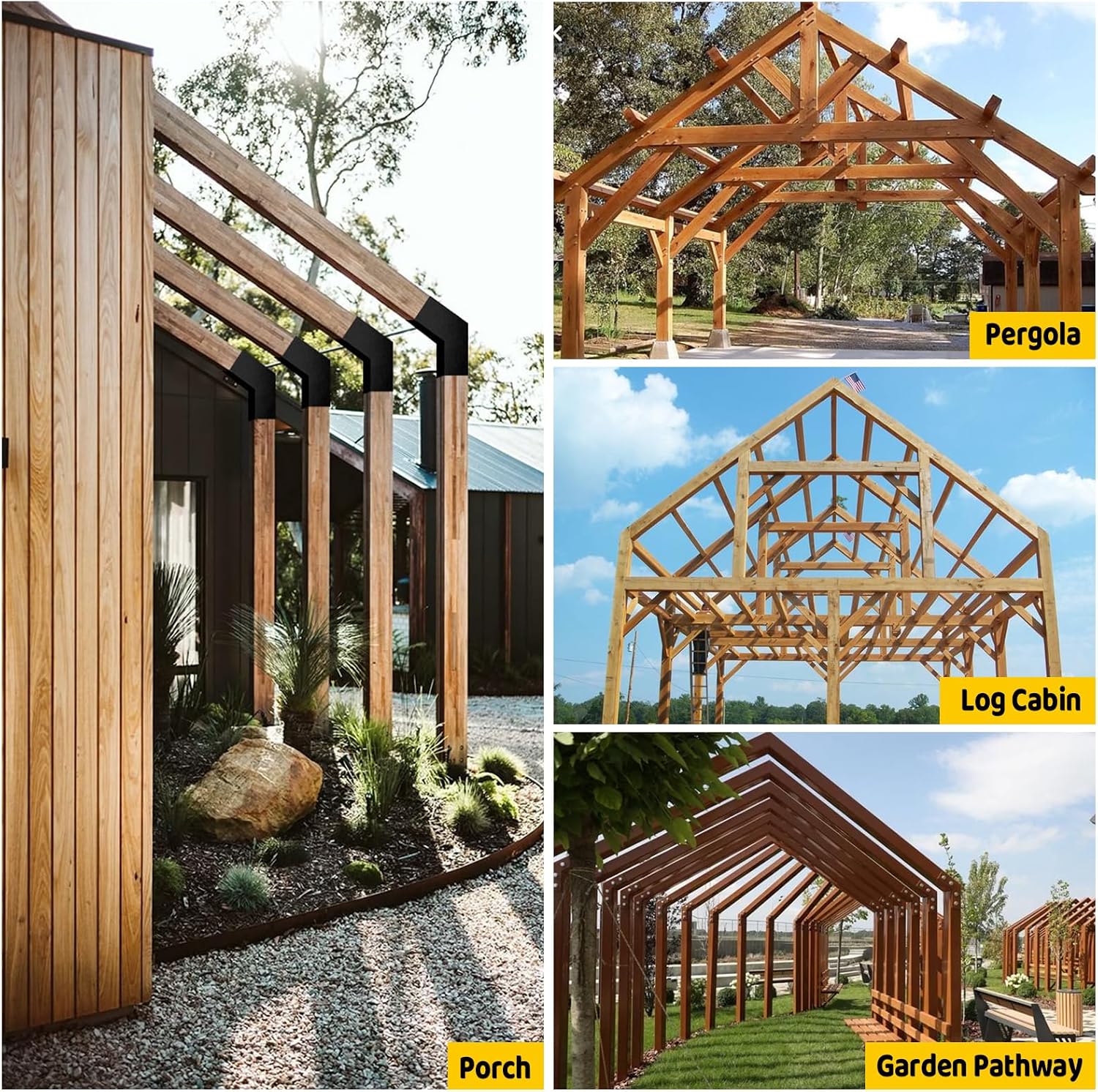 2-Way 30-Degree Slant Pergola Brackets Kit, DIY L-Shaped Woodwork Brackets for 4' x 4' (Actual:3.5'x3.5') Lumber for Patio Pergolas, Gazebos, Log Cabin W/Hardware - 4 Pack