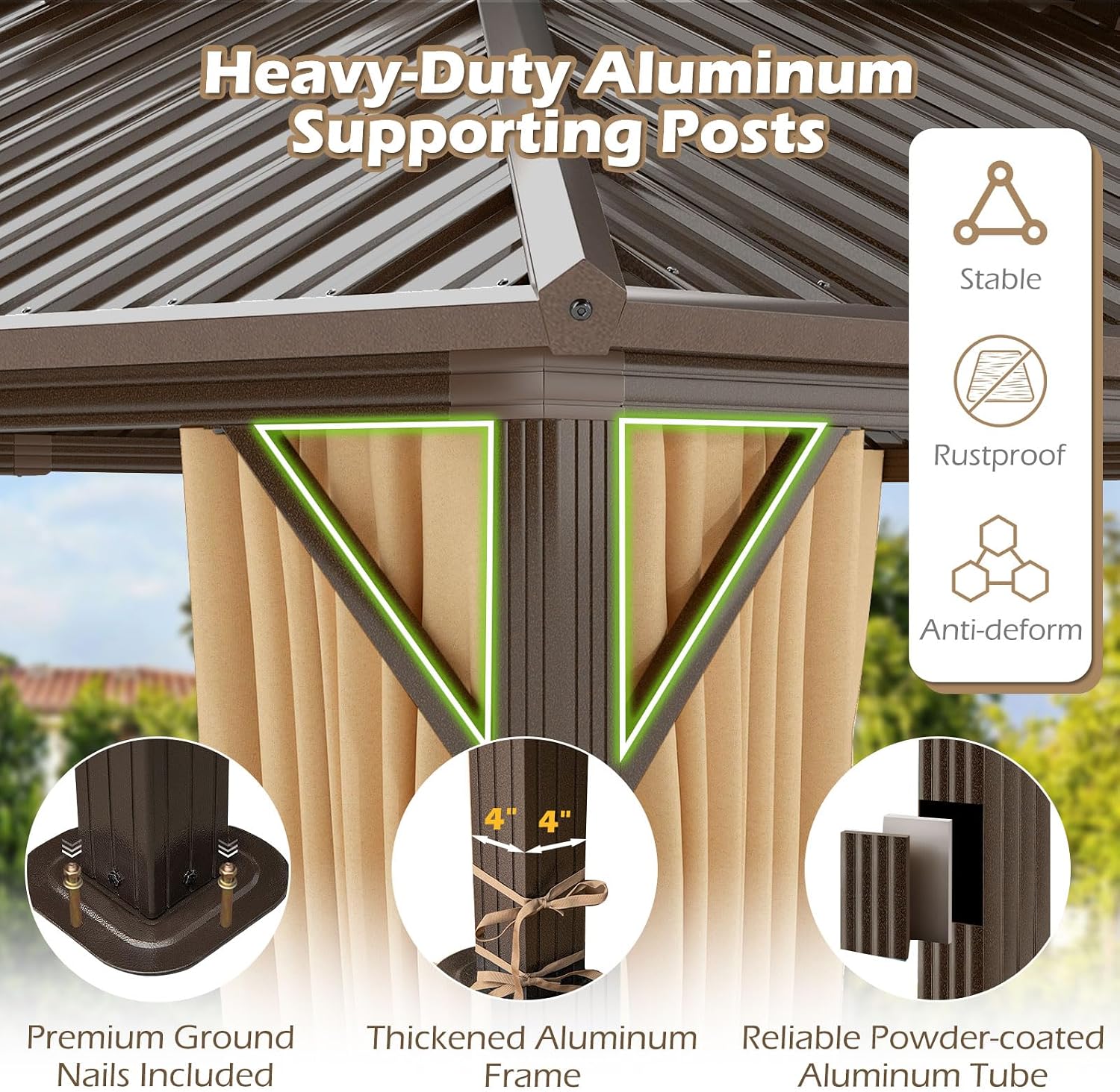 Tangkula 12x16 FT Hardtop Gazebo, Aluminum Permanent Pavilion Shelter with Curtains & Netting, Heavy-Duty Double Galvanized Metal Roof, Large Outdoor Gazebo for Patio Garden Deck Lawn Backyard