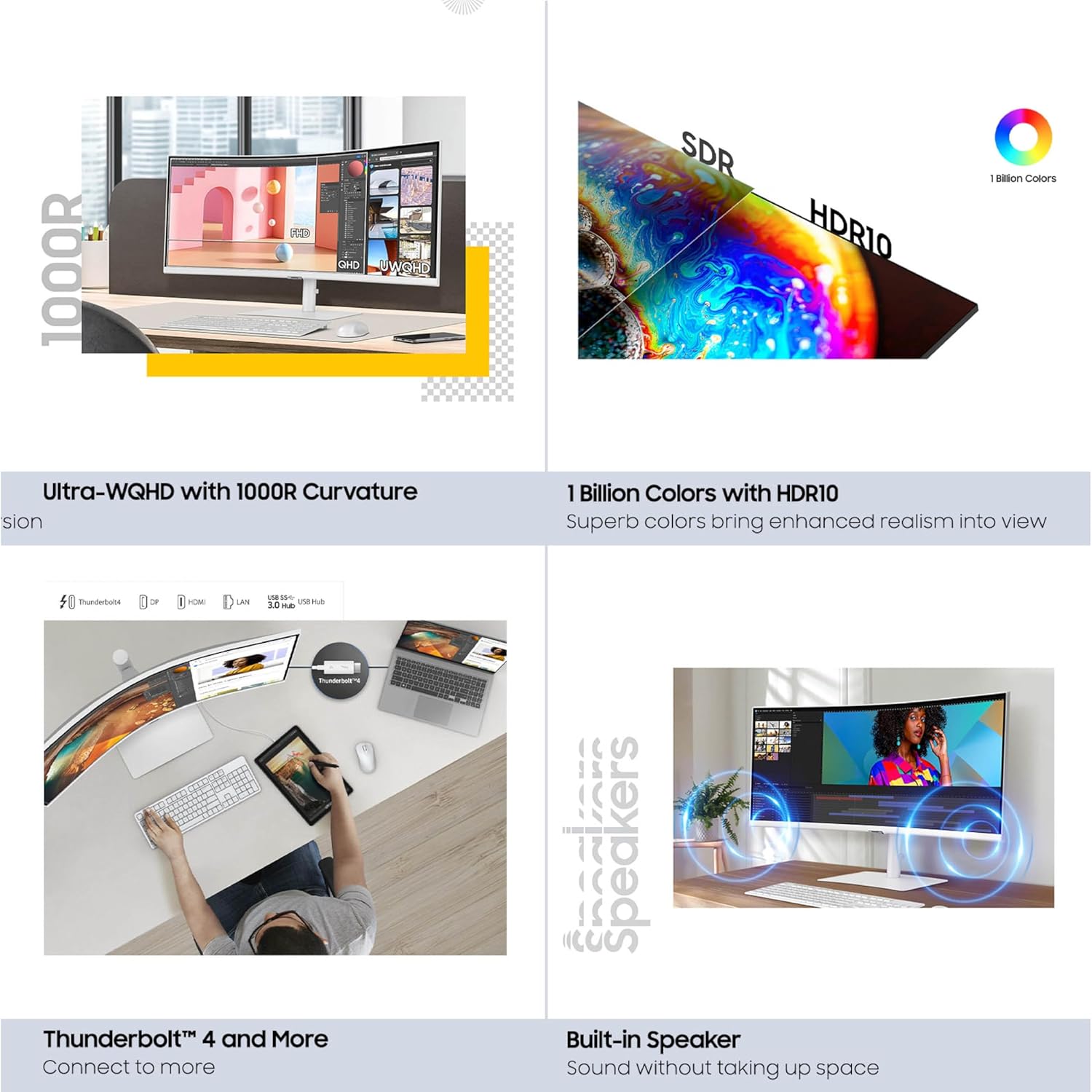 Samsung 34' ViewFinity (S65TC) Series Ultra-WQHD 1000R Curved Computer Monitor, HDR10, 100Hz, AMD FreeSync, Thunderbolt 4, Height Adjustable Stand, Built-in Speakers, Eye Care, LS34C650TANXGO, 2024
