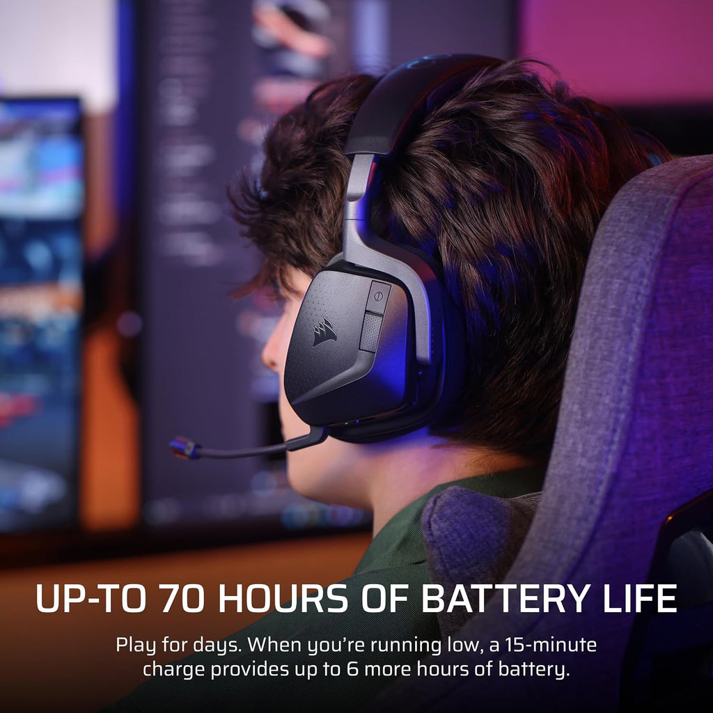 Corsair Void v2 MAX Wireless Gaming Headset for PC, PS5, PS4, Switch, Mobile - Simultaneous 2.4GHz+Bluetooth, Dolby Atmos, Sonarworks SoundID, 70Hr Battery, Fast Charging, Clear Microphone - Carbon