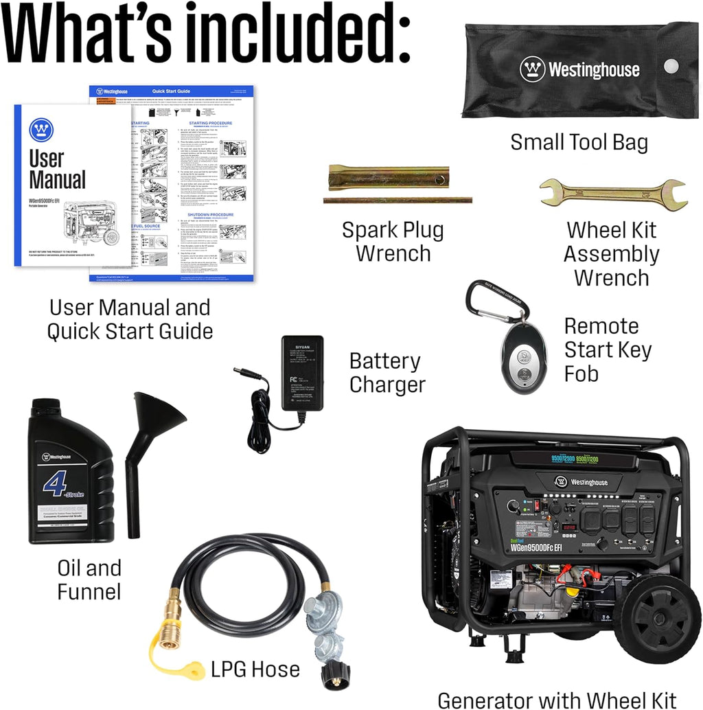 Westinghouse 12500 Peak Watt EFI Dual Fuel Home Backup Portable Generator, Remote Electric Start, Transfer Switch Ready, Gas and Propane Powered, CO Sensor, CARB Compliant