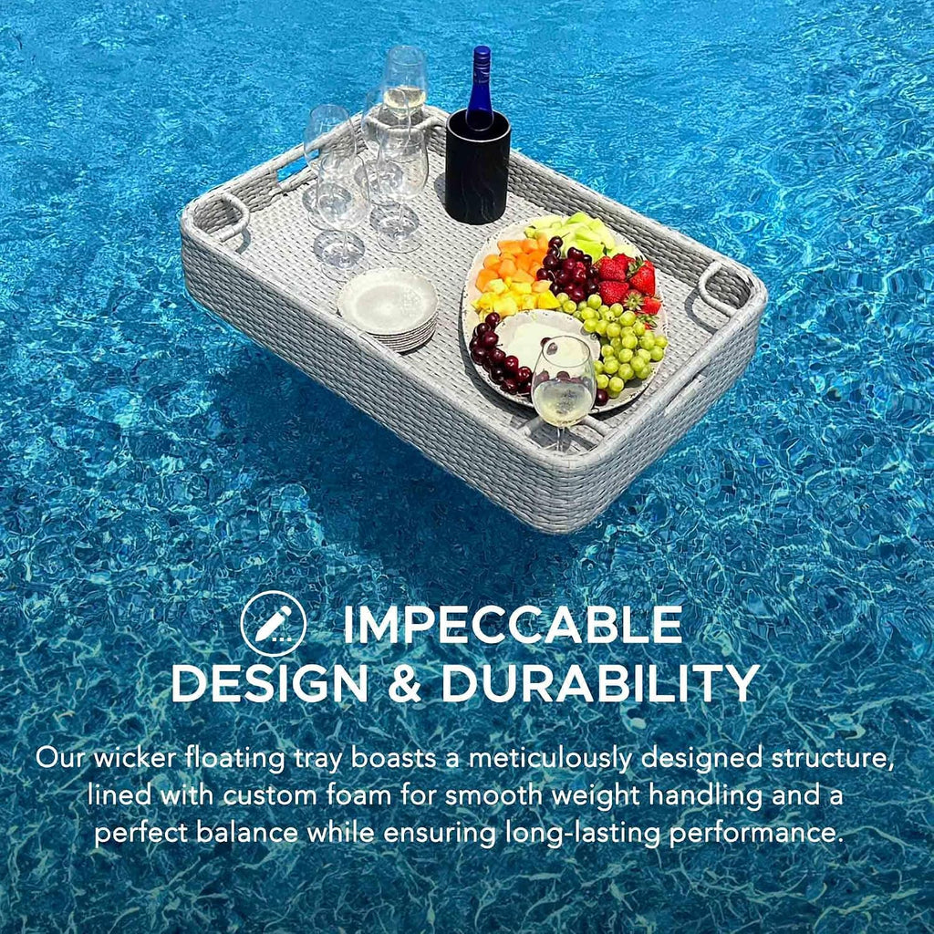 SUNJOY Floating Pool Canopy with Add-on Wicker Floating Tray 24x24 in & 36x24 in,Grey