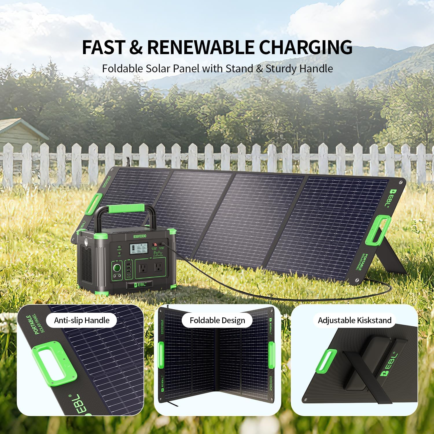 EBL 1000W Portable Power Station (Peak 2000W) with 200W Portable Solar Panel 23.5% High Efficiency Solar Panel, EBL 999Wh Solar Generator Kit for Camping, RV, Home Backup, Outdoor Adventures