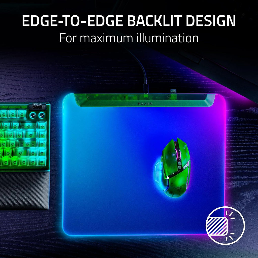 Razer Firefly V2 Pro Fully Illuminated RGB Gaming Mouse Mat: Backlit Design - 15 Zone Chroma Lighting - USB 2.0 Port - Detachable USB Type C Cable - Micro Textured Surface - Anti Slip Base