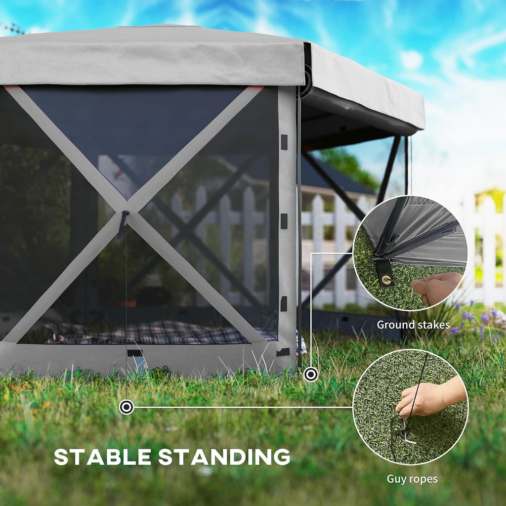 Outsunny 12' x 12' Hexagonal Pop Up Gazebo Tent with 5 Sidewalls, Waterproof Portable Outdoor Canopy Shelter with Curtains, Carry Bag, 5 Ropes, 11 Stakes for Camping, Garden, Patio, Dark Gray