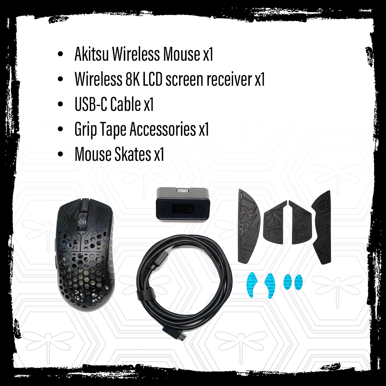 ARBITER Akitsu Small Carbon Fiber Gaming Mouse - Ultra-Light 38g, Wireless 8K Polling, 26K DPI, PIXART 3395 Sensor, LCD Receiver Display