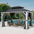 YITAHOME White Gazebo 10x12ft Hardtop Double Roof Canopy Galvanized Iron Aluminum Frame Outdoor Gazebo with Netting and Shaded Curtains Garden Tent for Patio, Backyard, Deck and Lawns, Grey Curtain