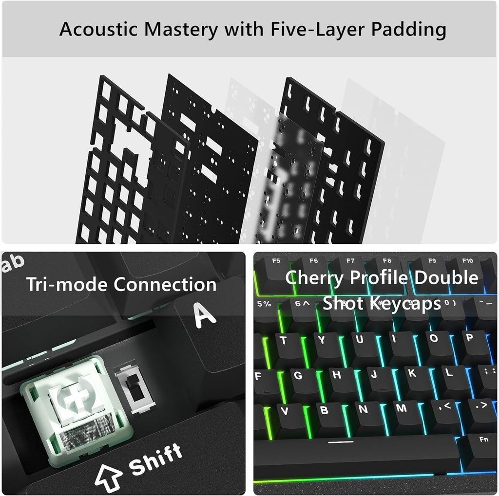 Womier SK75 75% Keyboard with Full Aluminum Wireless Mechanical Gaming Keyboard, VIA Custom Pre-lubed POM Switches RGB Creamy Gaming Key Board, 3-Modes Gasket Hot Swappable, Black