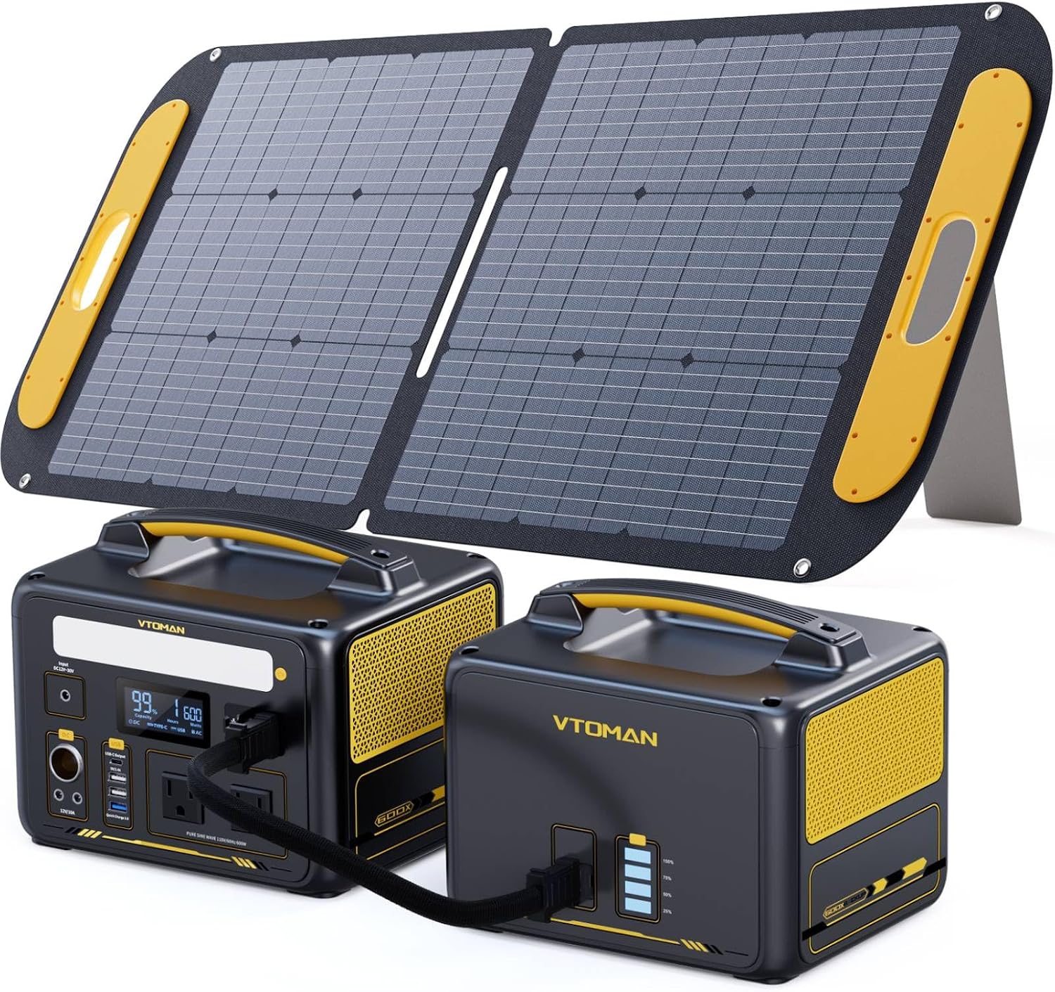 VTOMAN 939Wh Portable Power Station Bundle with Extra Battery & 110W Solar Panel Included - Up to 1200W Solar Power Generator for Home Backup, Off-grid, Road Trip, RV, Camping, Fishing, Emergencies