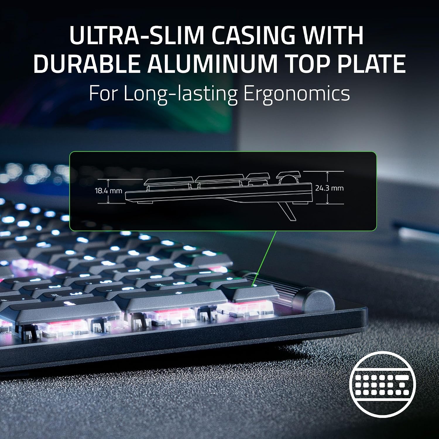 Razer DeathStalker V2 Gaming Keyboard: Low Profile Optical Switches Clicky Purple - Durable Coated Keycaps - Aluminum Top Plate - Multi Function Roller & Media Button - Chroma RGB - Snap Tap