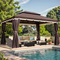 10'x13' Outdoor Patio Gazebo,Heavy Duty Party Tent & Shelter with Double Roofs, Mosquito Nettings and Curtains for Backyard, Patio, Deck, Parties, Garden, Lawn (Brown)