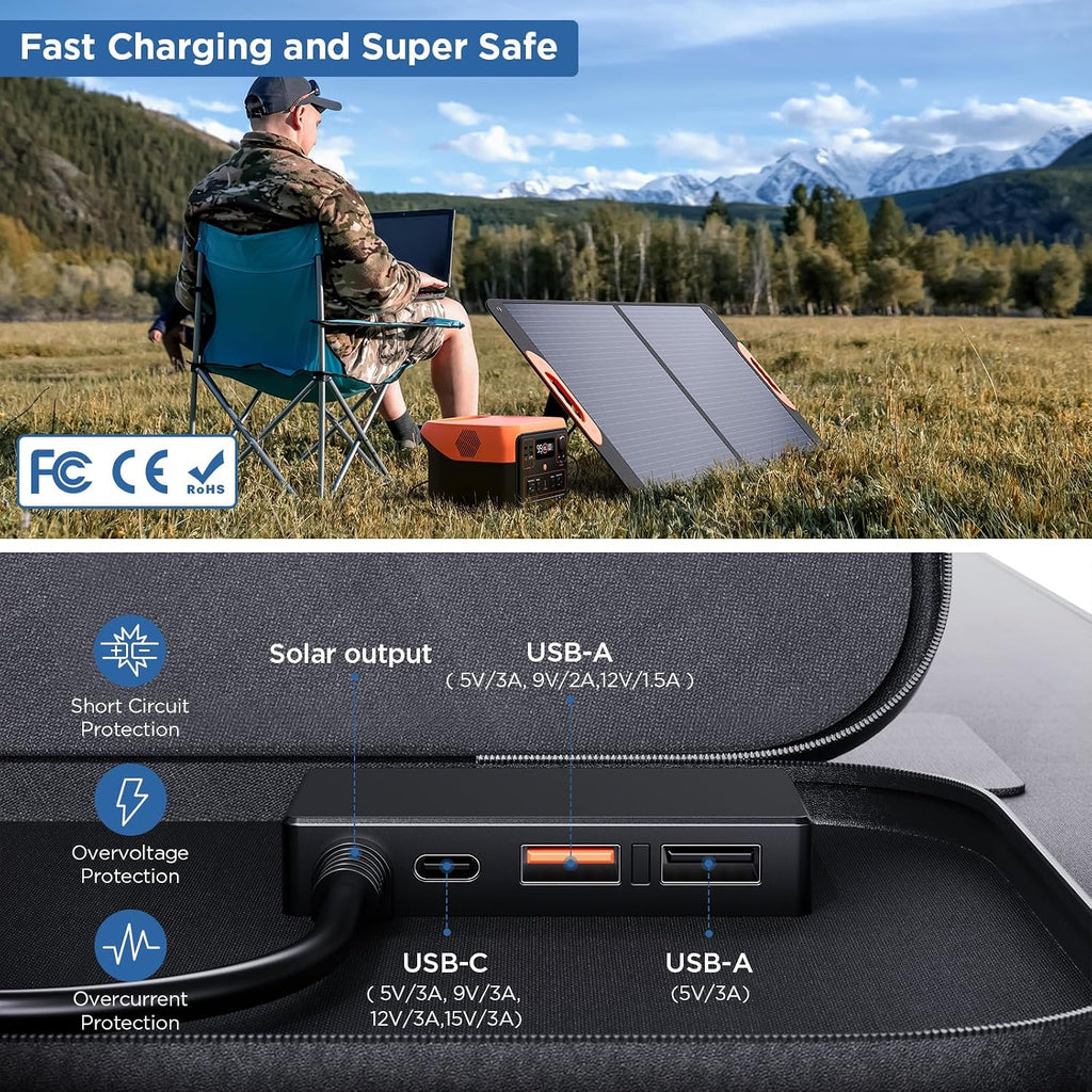 ZOUPW 110 Watt Portable Solar Panel for Jackery Explorer 300/500/Ecoflow/Anker Solix/Bluetti, Foldable Monocrystalline Solar Charger IP67 Waterproof Offgrid Power for Camping RV Battery Backup