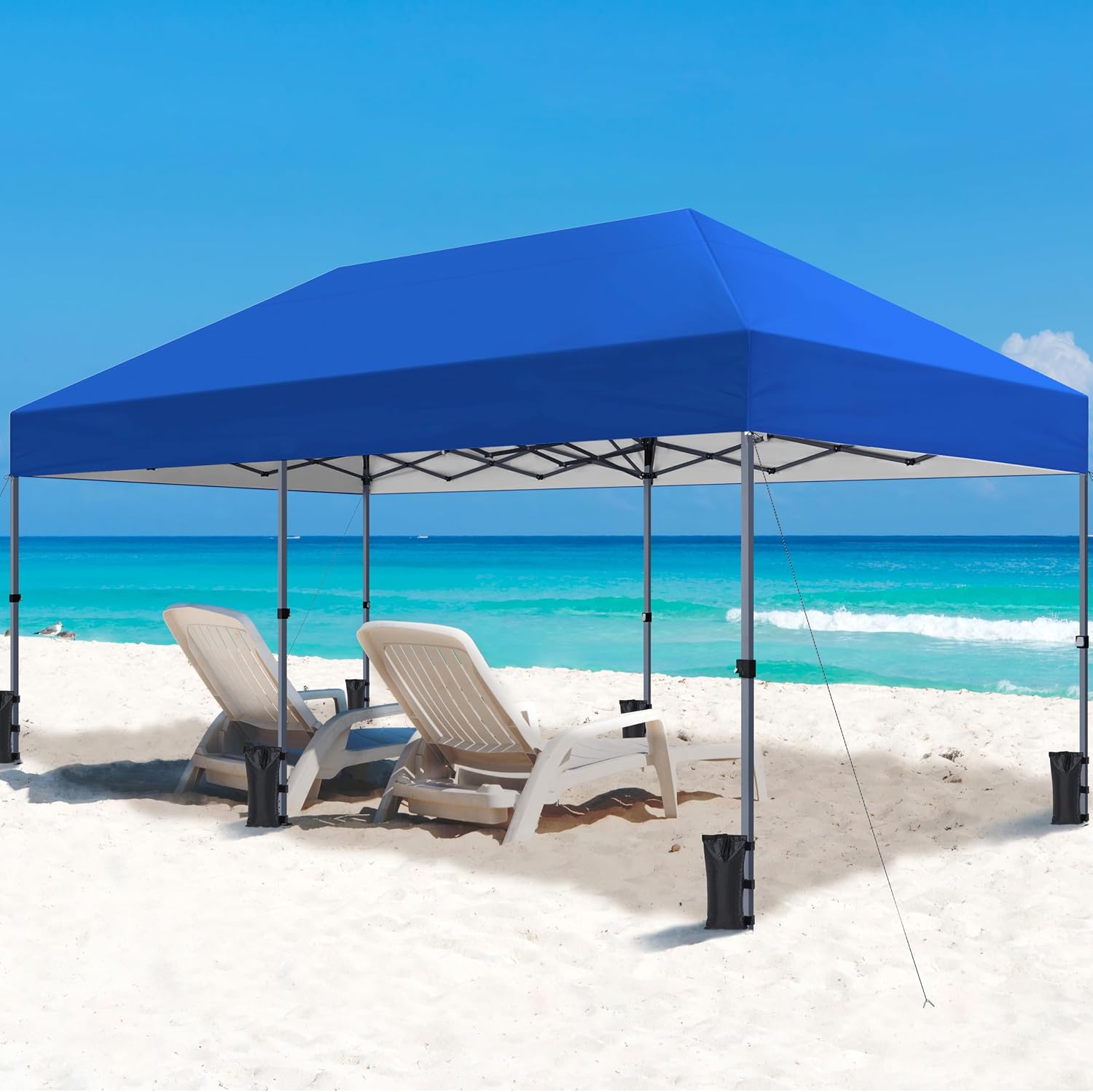 Yaheetech 10×20 Pop Up Canopy Easy Set-up Tent, Portable Outdoor Canopy Instant Tent, Commercial Gazebo with Wheeled Carry Bag & 6 Sandbags for Home, Party & Outdoor Activities, Blue