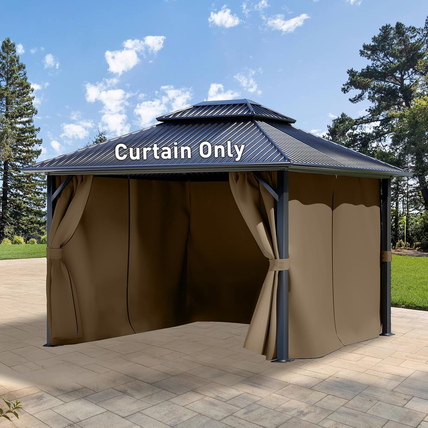 Aoodor 12x16 ft Outdoor Gazebo Curtains, 4 Panels Waterproof Privacy Sidewall Replacement with Zipper for Patio Pergola and Canopy, Light Coffee