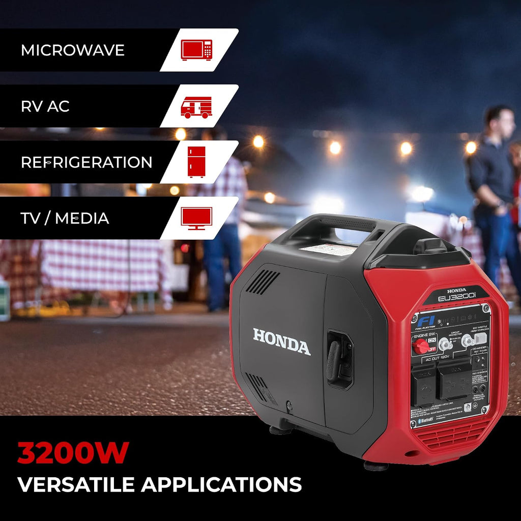 Honda EU3200i 3200 Watt Inverter Generator, Super Quiet 120V Gas Powered Portable Generator for Camping, RV or Home Backup Power Supply, Up to 8.6 Hour Run Time (EU3200IAN2)