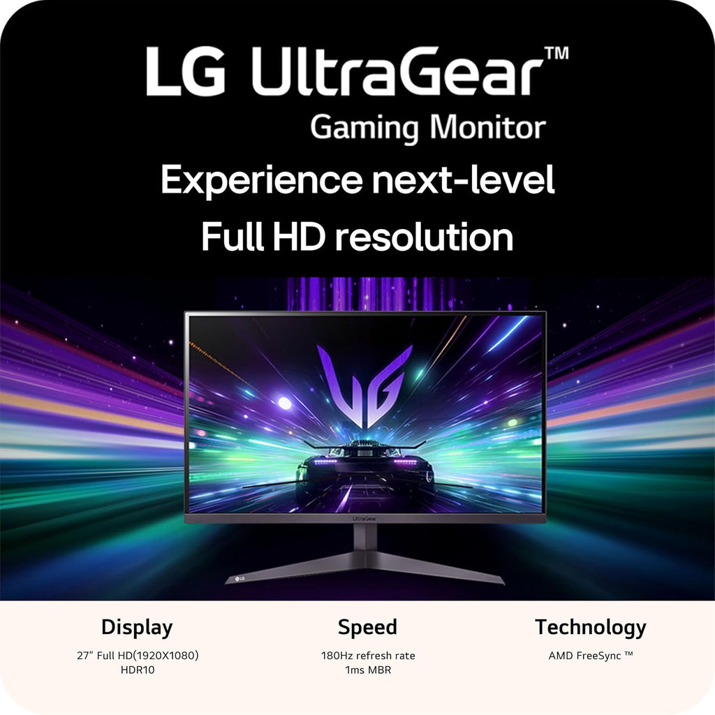LG 27GS40W-B 27-Inch Ultragear FHD (1920 x 1080) Gaming Monitor, 180Hz, HDR10, AMD FreeSync, HDMI, DisplayPort, H/P Out, Black