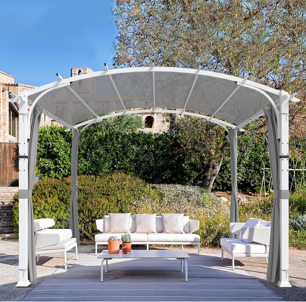 COOS BAY 11x11 Outdoor Pergola with Removable Sidewalls, Steel Frame Pergola with Arched Roof for Patio, Backyard & Garden, Weather Resistant Textilene Shade, Gray