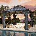 12'x12' Hardtop Gazebo, Outdoor Double Roof Galvanized Steel Gazebo, Aluminum Frame Permanent Pavilion with Curtains & Netting for Backyard, Patio, Deck (12x12)