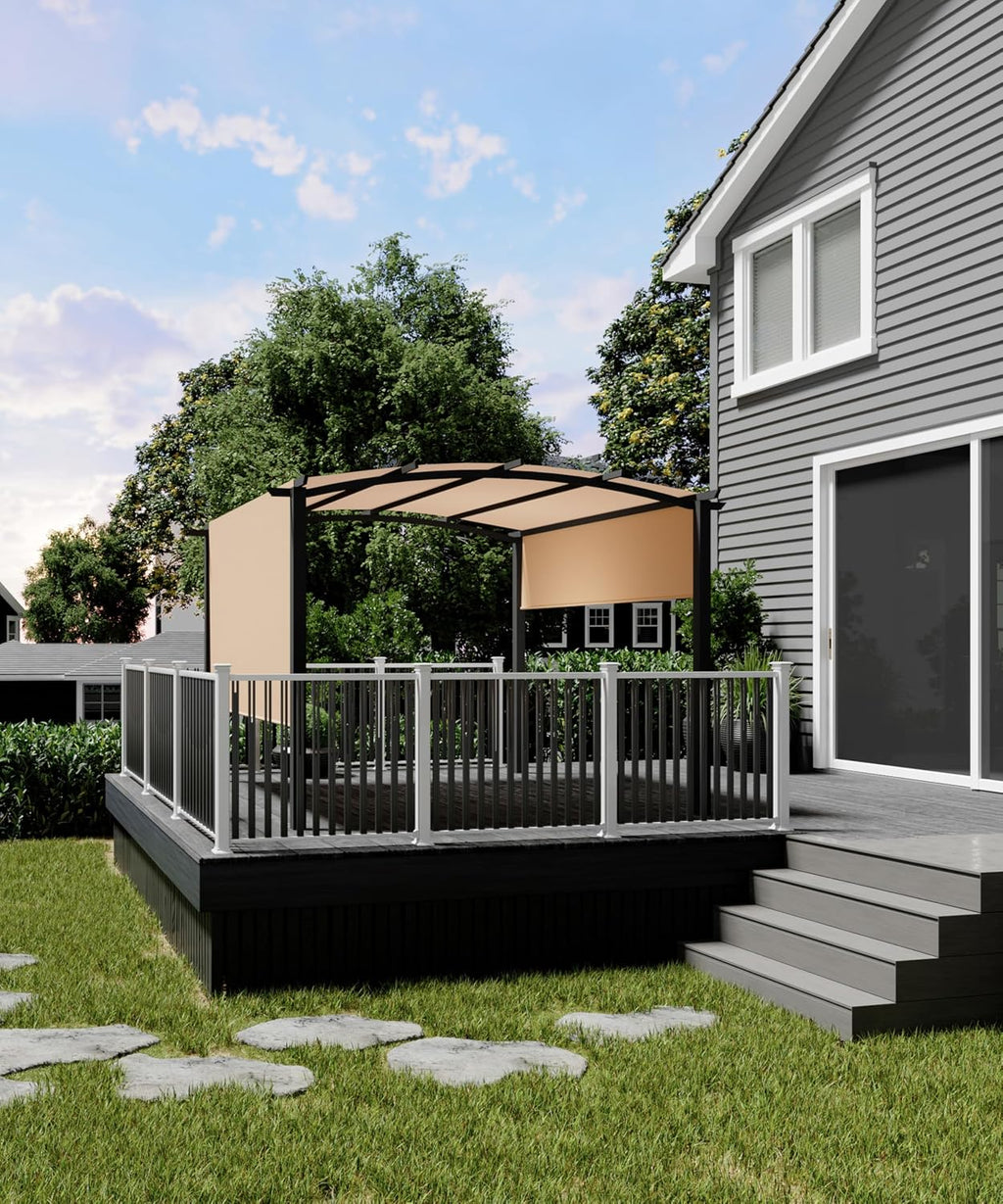 GAOMON 10x10 Ft Outdoor Arched Pergola, Heavy-Duty Aluminum Patio Gazebo with Retractable Canopy, UV-Resistant for Deck Backyard Garden Porch Lawn, Khaki