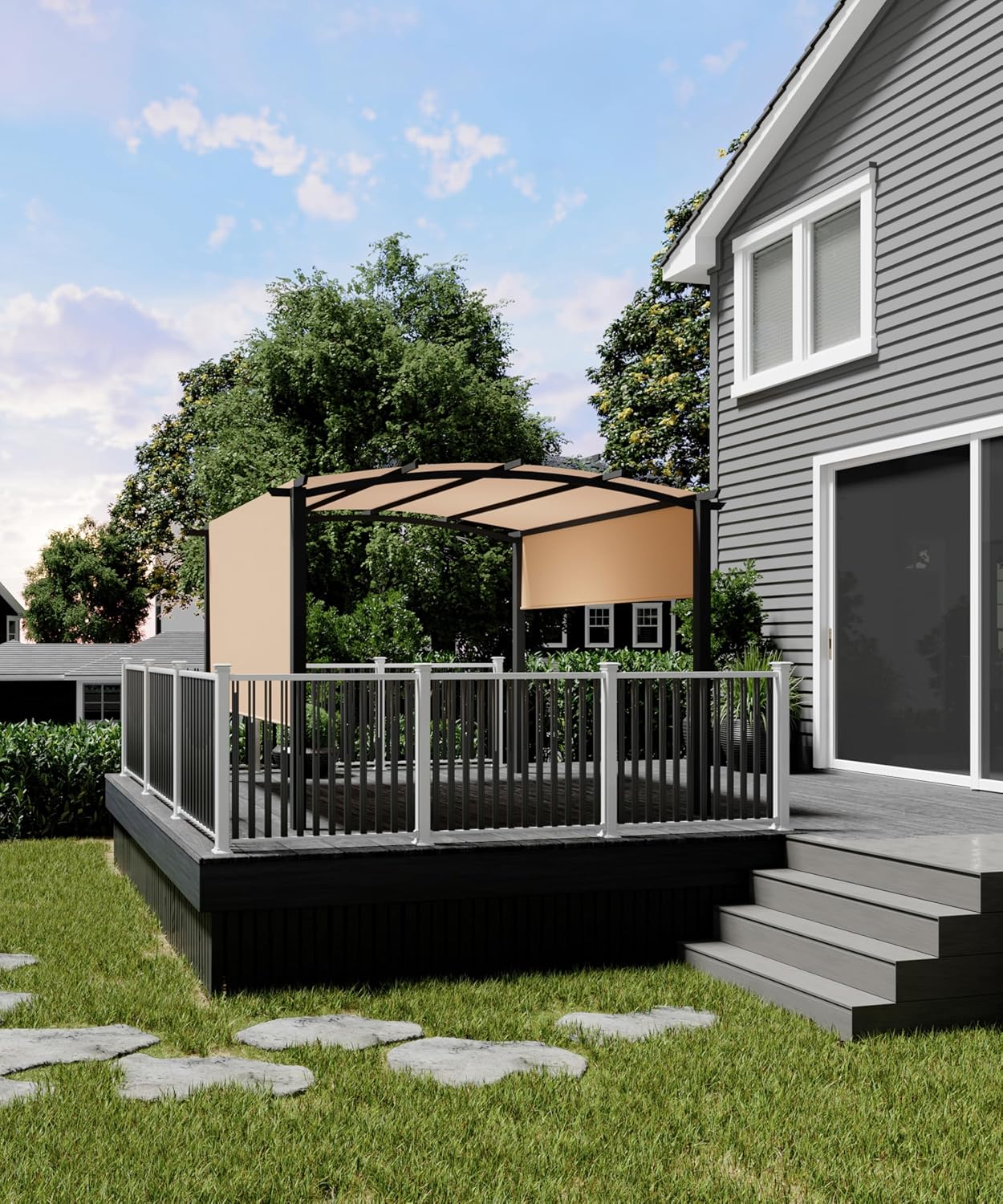 GAOMON 10x10 Ft Outdoor Arched Pergola, Heavy-Duty Aluminum Patio Gazebo with Retractable Canopy, UV-Resistant for Deck Backyard Garden Porch Lawn, Khaki