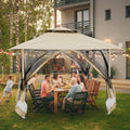 YITAHOME 13'x13' Pop Up Gazebo Double Roof Patio Gazebo, Outdoor Portable Canopy Instant Tent with Netting for Lawn, Garden, Backyard and Deck, Beige