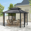 11' x 13' Hardtop Gazebo, Outdoor Octagonal Gazebo with Galvanized Steel Double Roof, Metal Frame with Dual Rail and Ceiling Hook, Outdoor Octagon for Patio Garden Backyard