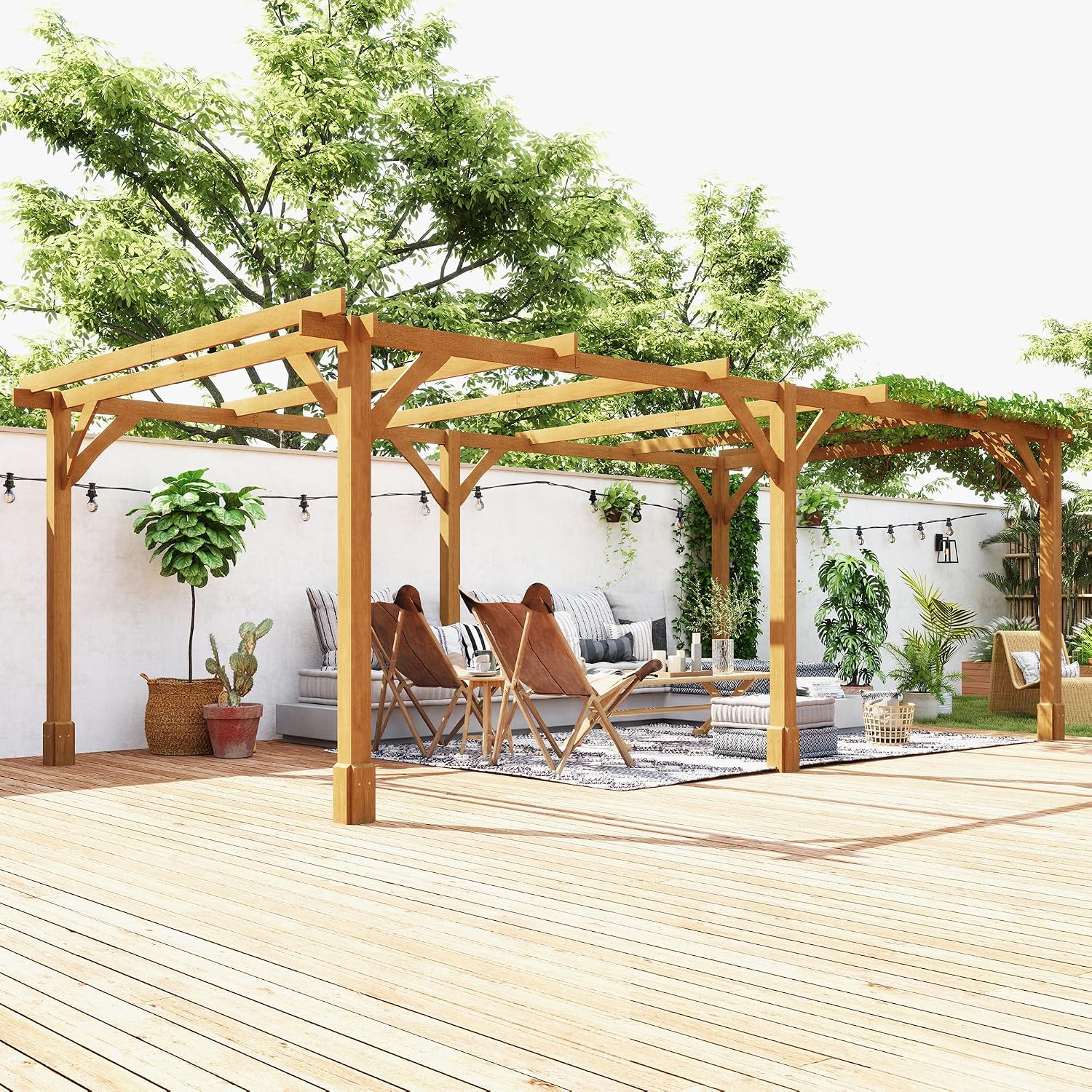 Outsunny 20' x 10' Outdoor Pergola, Wood Gazebo Grape Trellis with Stable Structure and Concrete Anchors for Climbing Plant Support, Garden, Patio, Backyard, Deck, Dark Brown