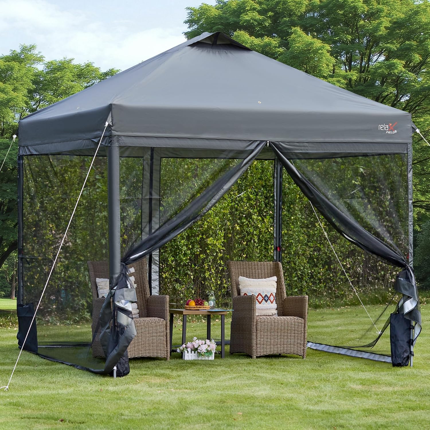 10x10 Pop Up Canopy Tent with Mosquito Netting, Outdoor Portable Screen Tent for Yard, Party, Camping and Picnic, 3 Height Positions, Patio Gazebo with Roller Bag and 4 Sandbags