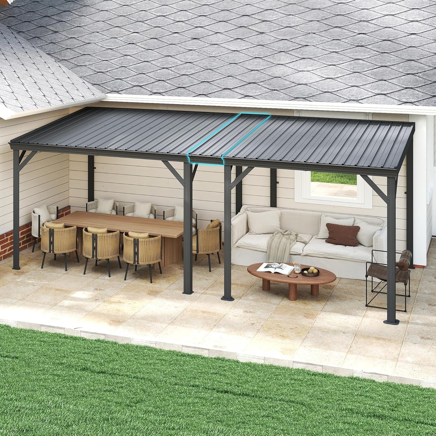 Domi Wall Mounted Gazebo Connector Kit for 8ft Width Outdoor Lean-to Gazebos, Pre-Assembled Rustproof Expansion Linker for 8'x8' and 8'x10' Hardtop Gazebos, Gray
