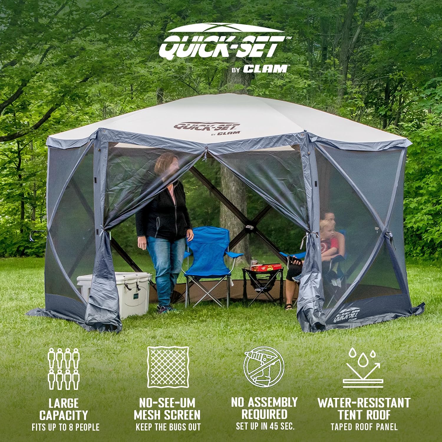 CLAM Quick-Set Pop Up Screen Tent, Escape, 11.5 ft, Instant Setup Slate Blue Outdoor Gazebo Canopy Shelter, 6-Person Bug-Free Camping Tent for Patio, Backyard, Tailgating - Slate Blue
