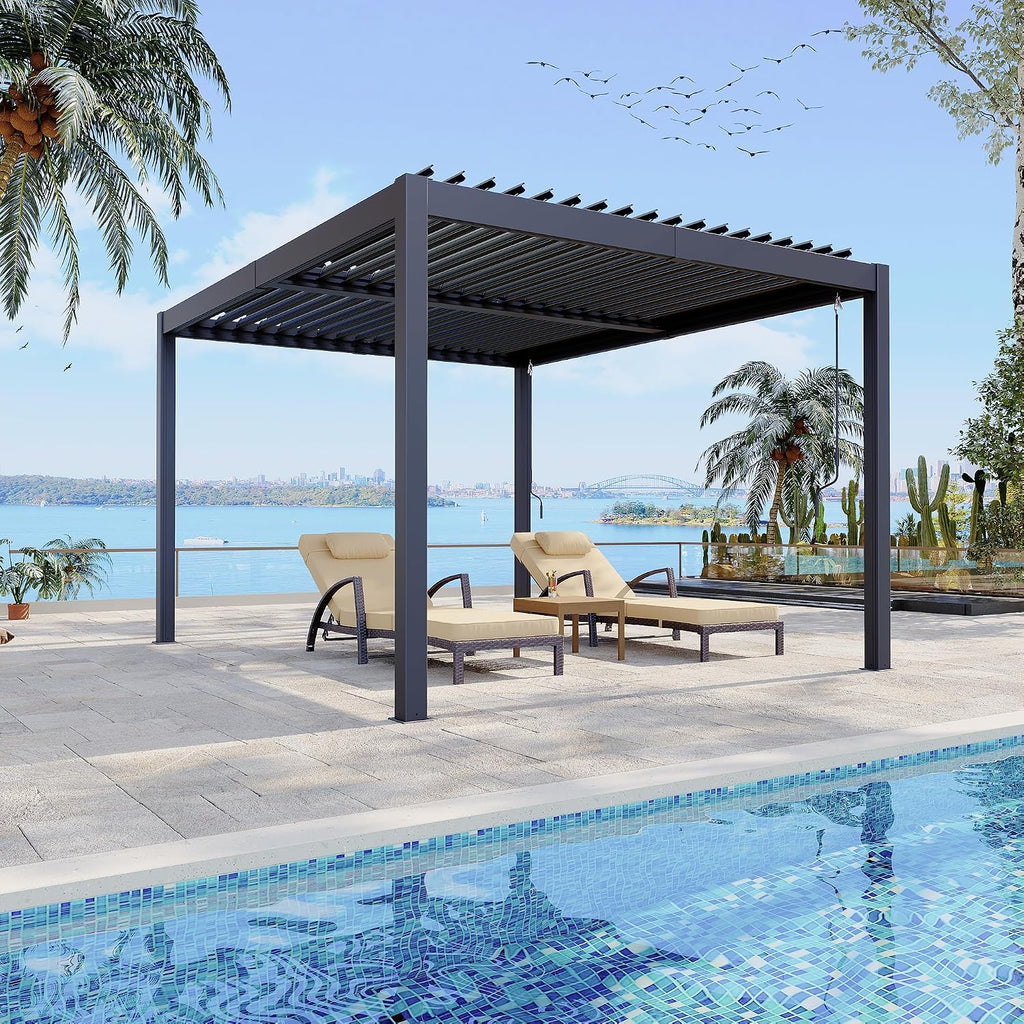GarveeLife Pergola With Independent Adjustable Rainproof Roof, Louvered Pergola 10x12 for Deck Garden Backyard, Outdoor Aluminum Pergolas With Adjustable Top