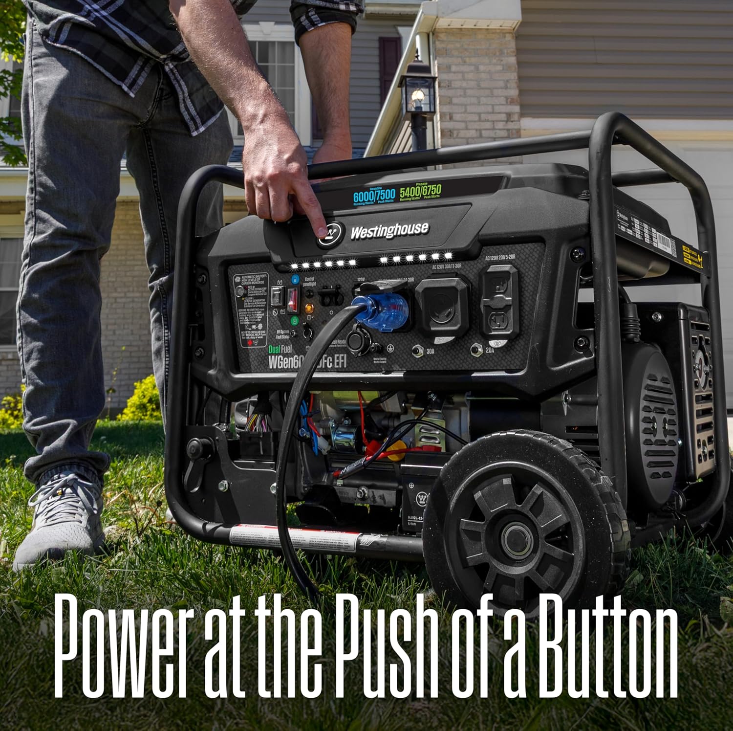 Westinghouse 7500 Peak Watt EFI Dual Fuel Home Backup Portable Generator, Remote Electric Start, Transfer Switch Ready, Gas and Propane Powered, CO Sensor, CARB Compliant