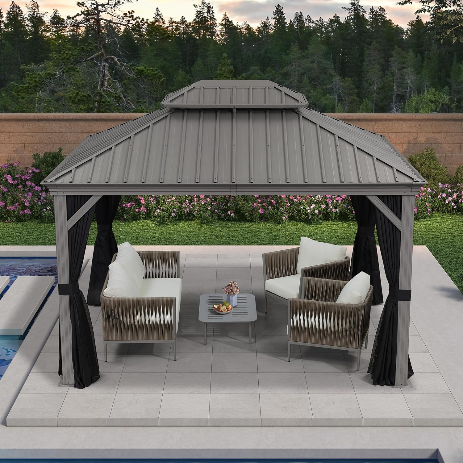 PURPLE LEAF 10' x 12' Hardtop Aluminum Gazebo with Double Metal Roof Heavy Duty Permanent Gazebo for Patio Deck Lawn Garden All Weather Outdoor Pavilion Gazebos, Light Grey