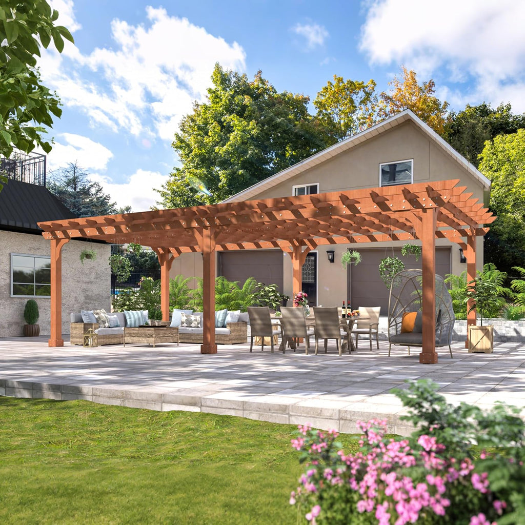 MUPATER 12'x24' All Cedar Wood Pergola, Wooden Pergola Kit with Stakes, Quality Supported Structure, Snow and Wind Resistant, Year-Round Resilience, Outdoor Shade for Backyard, Deck, Lawn, Patio